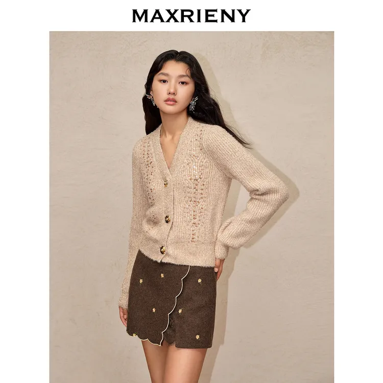 MAXRIENY温柔千金风金扣金葱外套24年冬