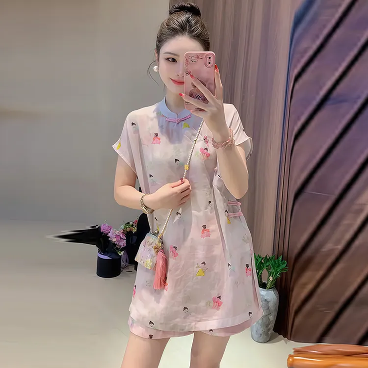 休闲新中式禅意套装女2025年夏季新款减龄气质小众上衣短裤两件套