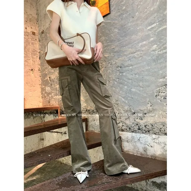 【腿长作弊裤】新品多口袋复古工装显瘦百搭休闲裤