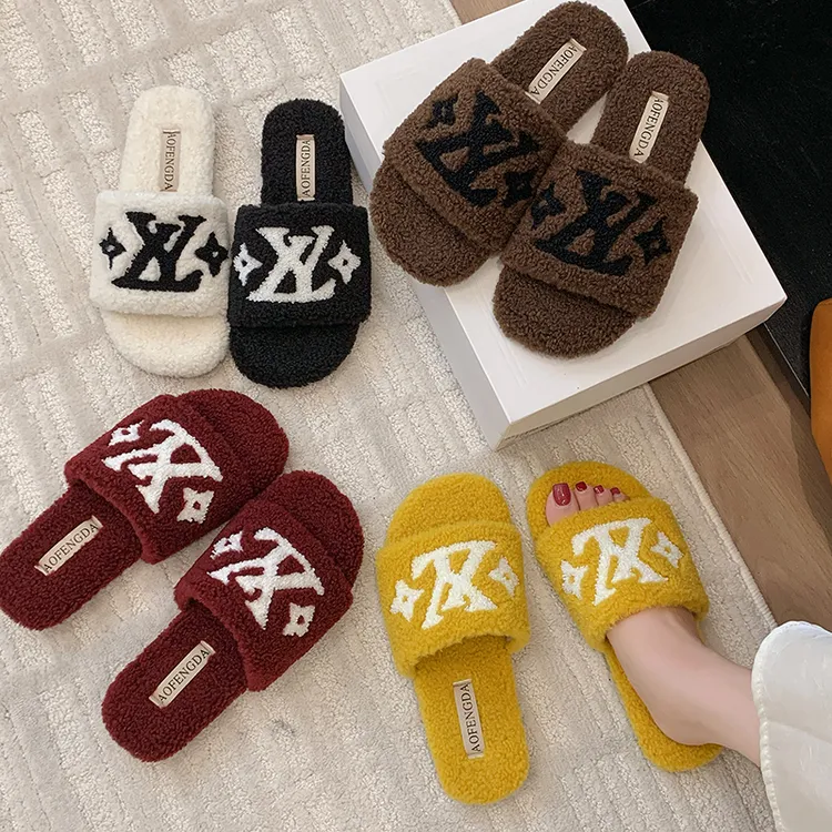 字母刺绣韩版 韩版耐磨一字拖拼色厚款圆头千金风