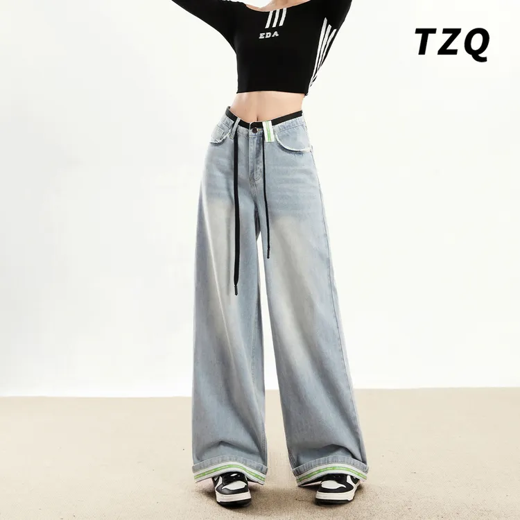 2025春秋季新款复古水洗牛仔裤女显瘦宽松百搭阔腿裤TZQ25010668