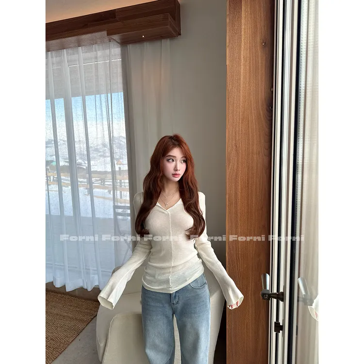 FORNI 瘦身衫 高支云朵羊毛翻领针织打底