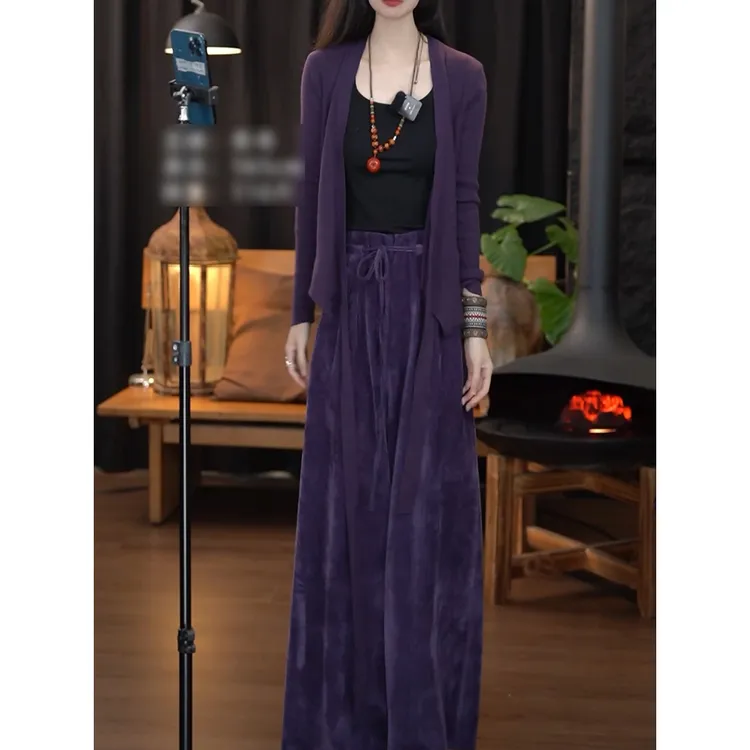 高档气质时髦套装女2025冬季新款洋气简约长袖针织衫+长裤两件套