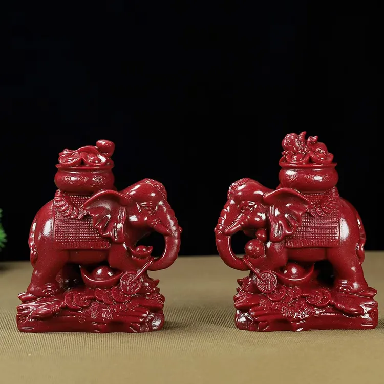 朱砂大象摆件一对天然紫金砂招财聚财神兽公司办公室客厅装饰