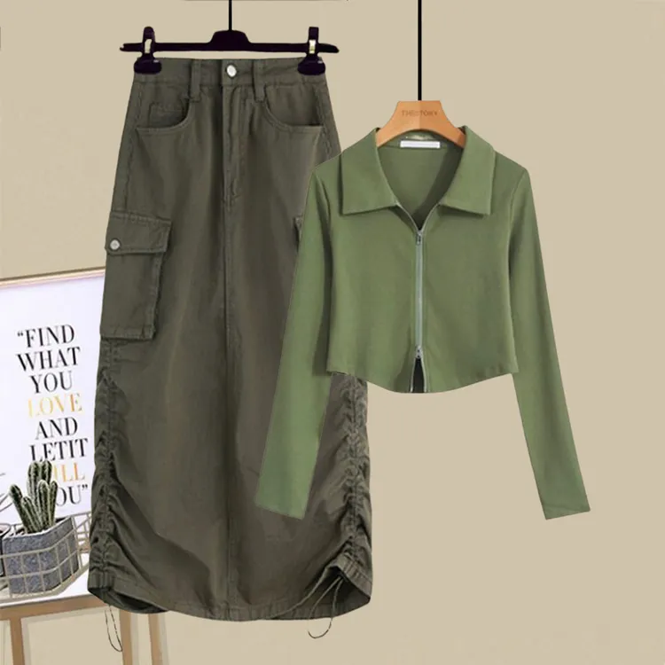 秋季套装2025新款运动风长袖开衫外套配显瘦休闲工装半身裙两件套