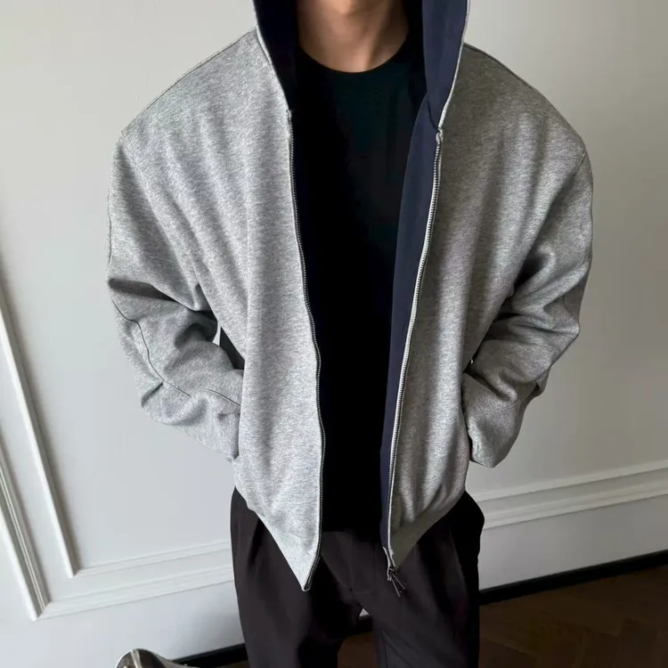 ''TZG''550g超重磅撞色连帽秋冬开衫男女同款休闲运动卫衣外套