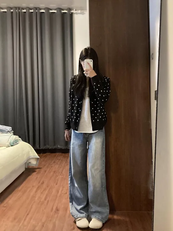 秋季时尚新款韩系波点穿搭软糯开衫毛衣外套女外搭针织衫短款上衣