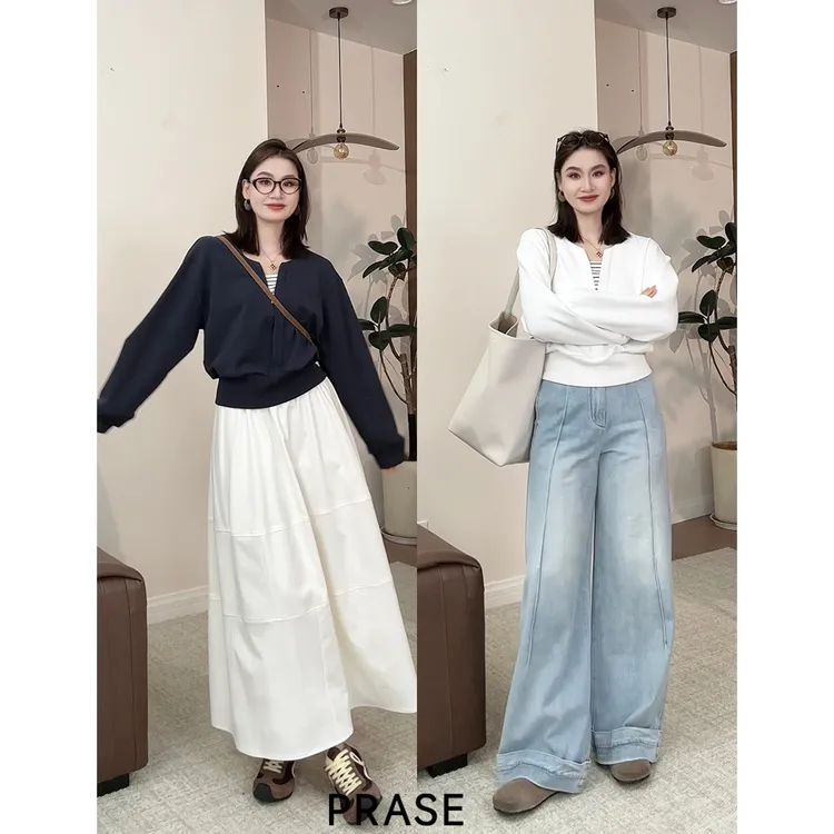 PRASE·噜【条纹配方】微胖轻奢设计款秋女棉时尚假两件卫衣PR508C56
