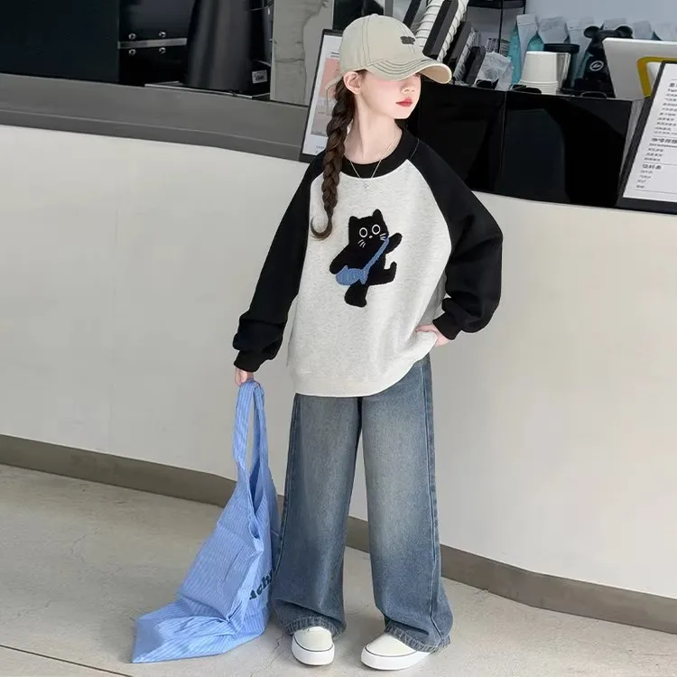 女童秋冬装长袖卫衣2025新款中大童洋气拼色上衣儿童春秋时髦卫衣