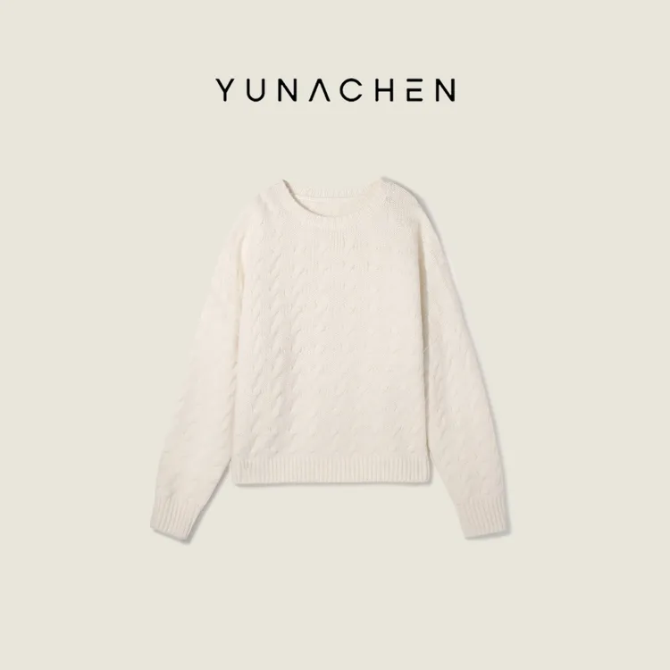 菠萝宝宝yuna【初雪】羊驼羊毛混纺圆领镂空纹理百搭针织毛衣