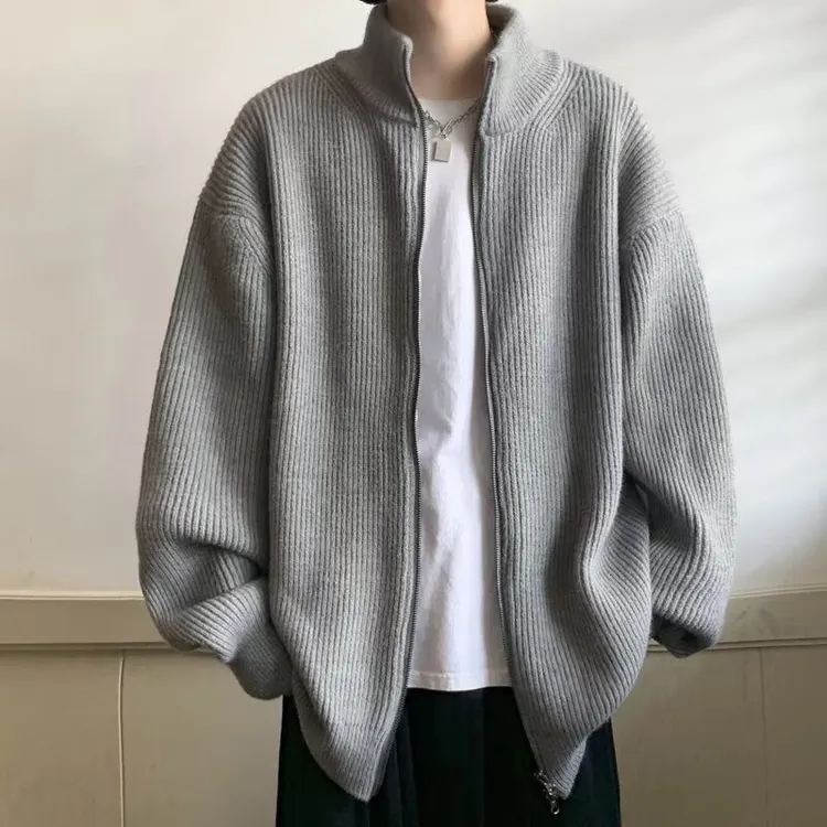开衫毛衣美式复古休闲慵懒风V领针织衫男秋冬季保暖潮流韩系外套