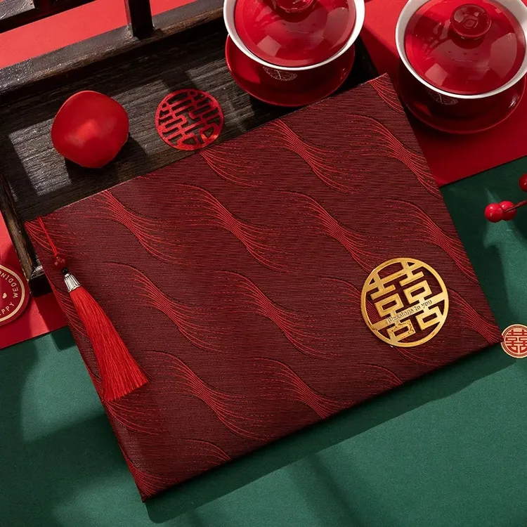 结婚礼金簿婚宴签到本中式个性婚礼记录签名册缎带硬纸胸花流苏款
