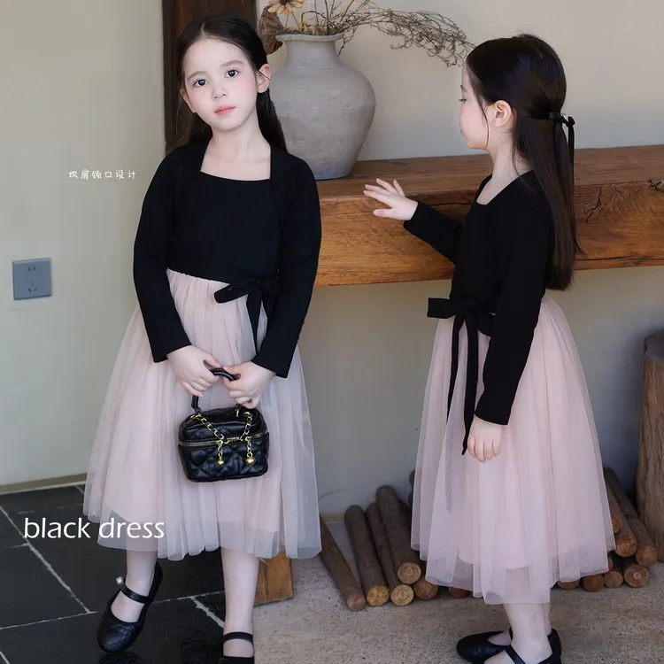 AnnieGirl春季新款女童公主风网纱连衣裙春夏系带甜美裙子2025