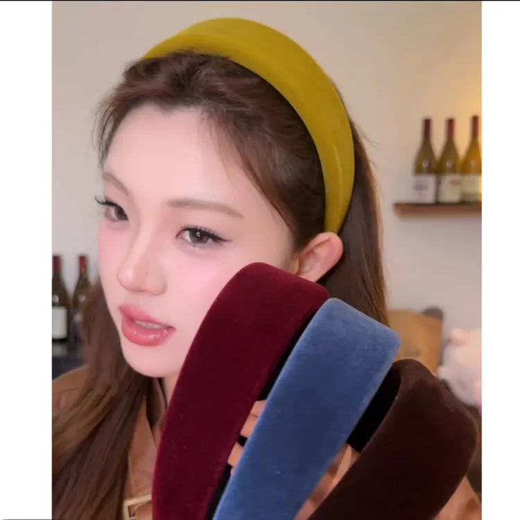 内增高海绵～复古高级感平面高颅顶宽边丝绒磨毛氛围感高颅顶发箍