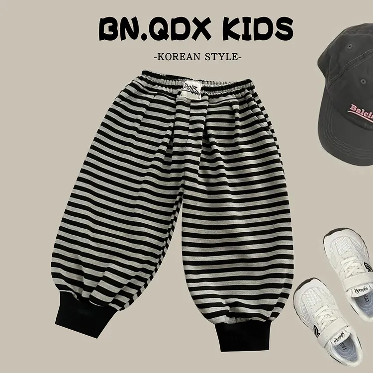 儿童春秋新款灯笼裤条纹百搭休闲裤男女童洋气韩版棉质长裤