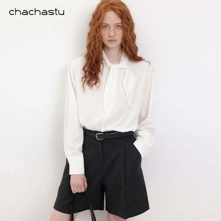 CHACHASTU小众设计款不规则兔领通勤衬衫女士气质早秋衬衫ZRS1901