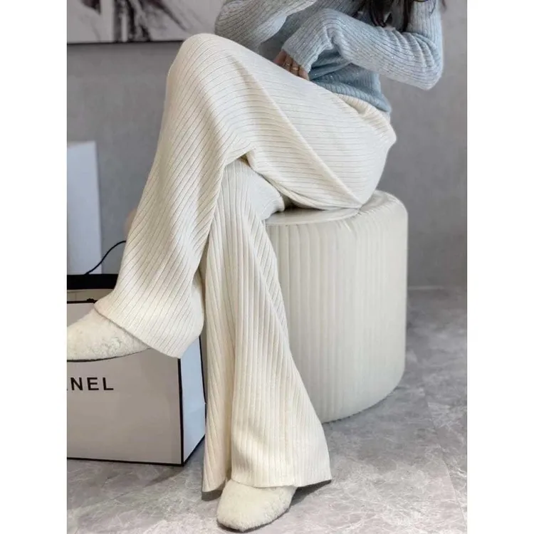 针织阔腿裤女高腰垂感秋冬小众年新款加厚休闲直筒拖地宽松长裤子