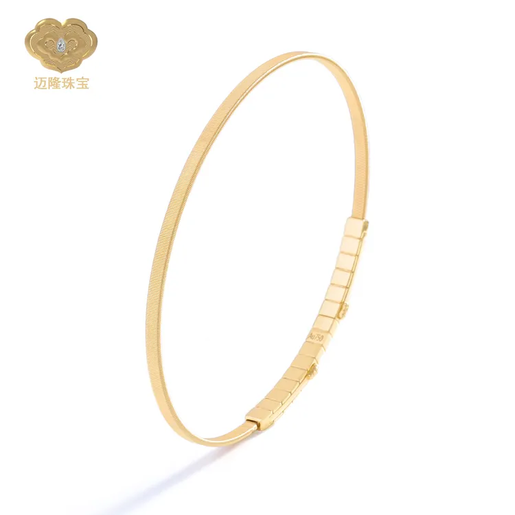 迈隆珠宝2.2mm绕丝可调节款素金⼿镯意大利设计款纯手工简约百搭