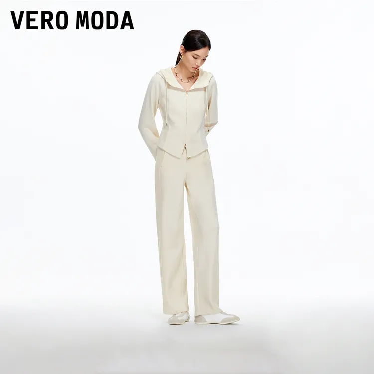 Vero Moda休闲裤25冬季新款高腰松紧腰头直筒裤休闲通勤出游裤子