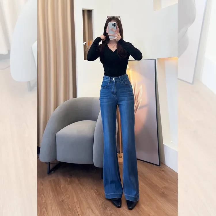 【马吉L】云栖小憩·冬加绒加厚显瘦升级莱赛尔高腰直筒喇叭牛仔裤女