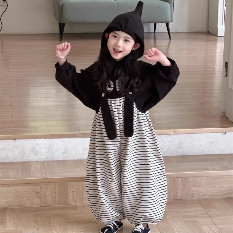 韩系童装字母印花套头连帽卫衣2025秋季新品可爱巫师帽运动衫套装