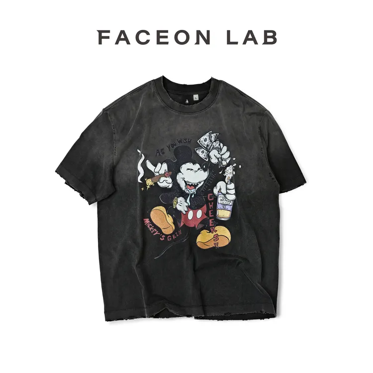 【王赫野同款】FACEONLAB纸醉金迷米奇T复古百搭宽松印花男女T恤