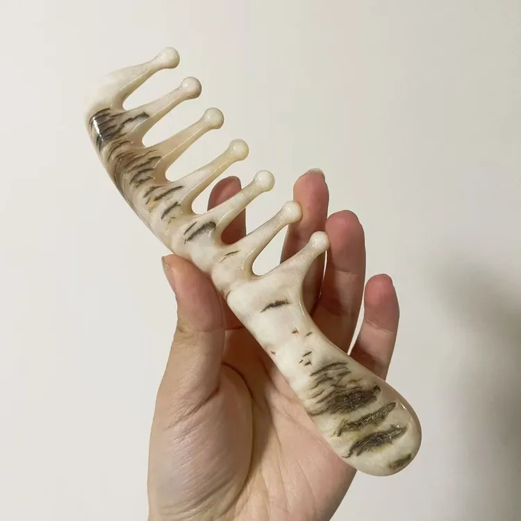 羊角梳高贵羊原角皮水滴按摩经络梳烫发卷发梳防静电头疗大齿梳