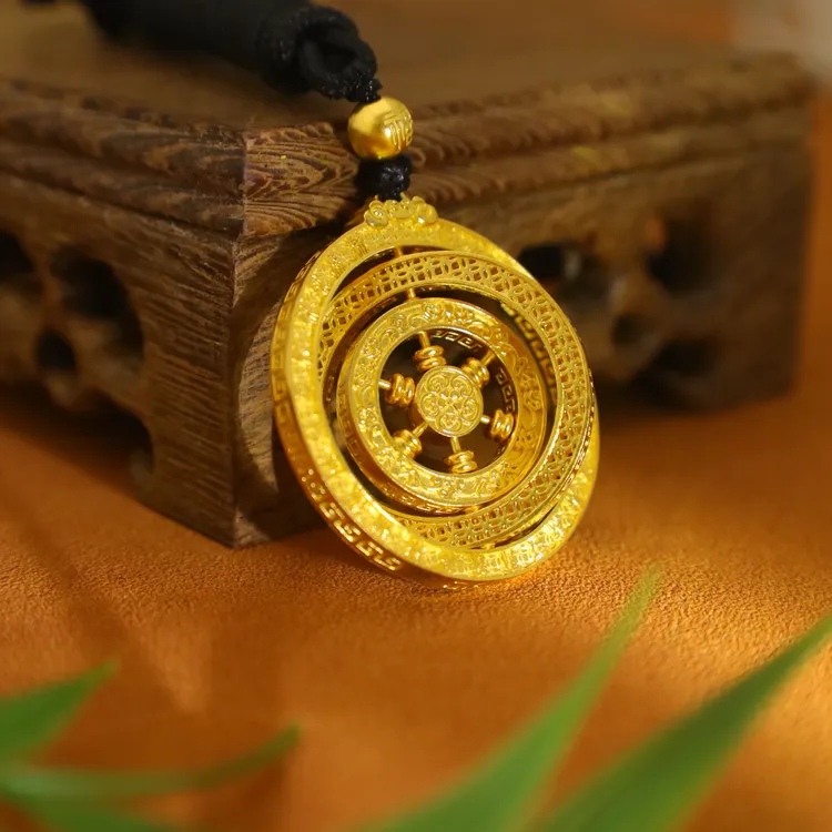 1159/克【招财纳福】天地人和古法金黄金手工錾刻足金999吊坠项链
