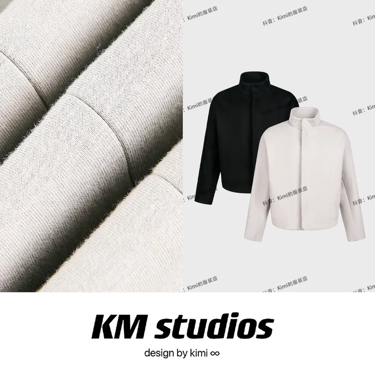 KM studios 25秋冬520克曼巴棉廓形短款松弛夹克立领宽松休闲外套
