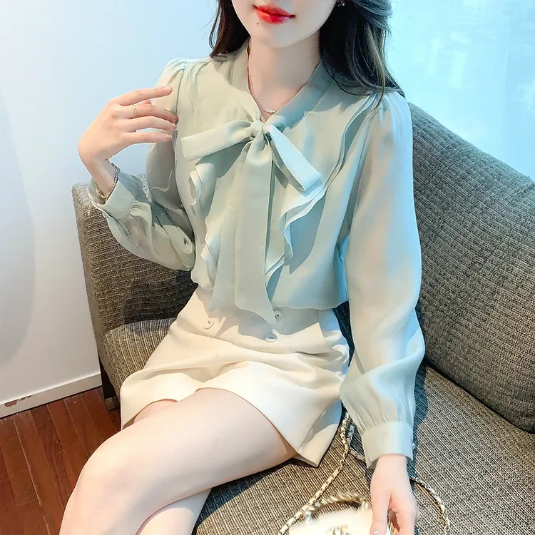法式气质时尚减龄小众设计感洋气甜美春季秋季衬衫上衣衬衣小衫雪