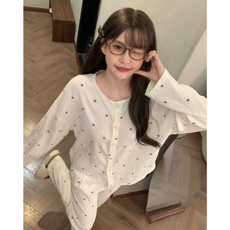 睡衣女款爆款2025新款春秋可外穿舒适宽松休闲长袖家居服大码套装