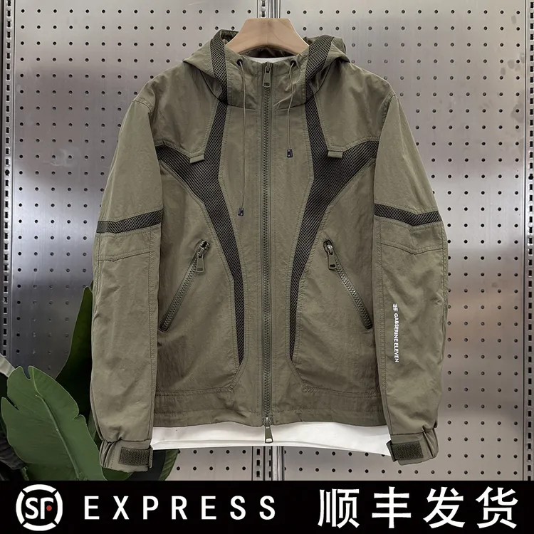 K518新款百搭帅气男士休闲潮流时尚拼接宽松夹克连帽冲锋衣外套