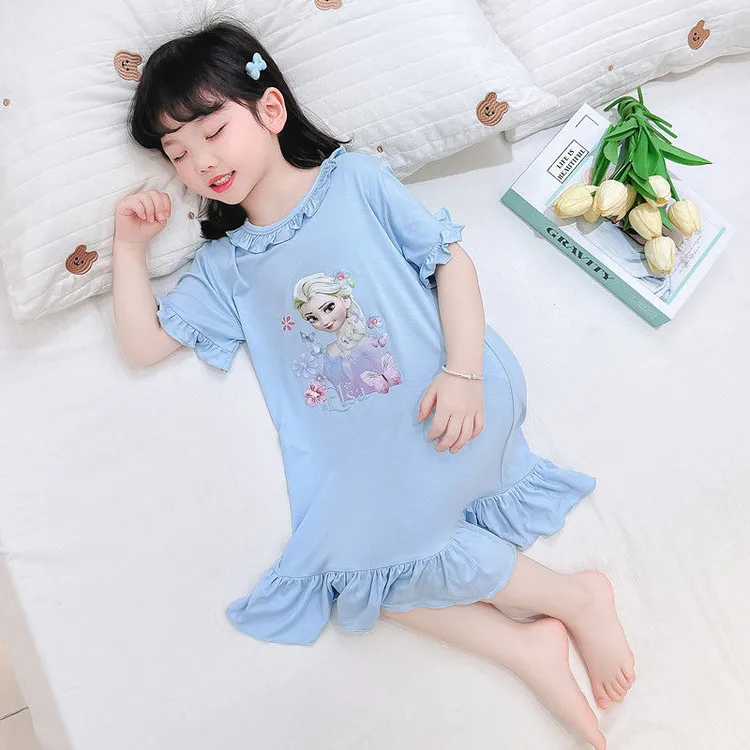 女童宝宝夏季薄款2024新款短袖中小童家居服公主风可爱爱莎睡裙