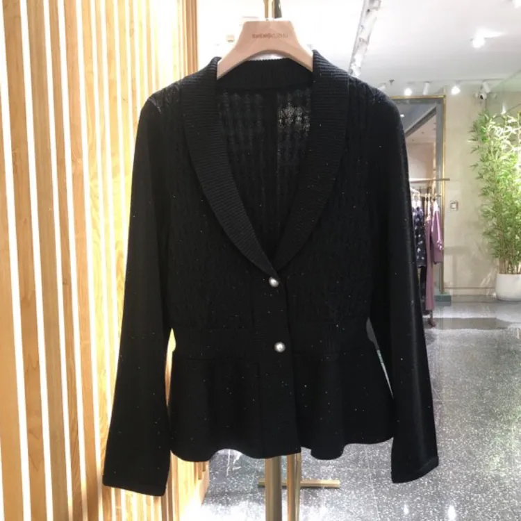声雨竹 1R757青果领毛衣外套收腰显瘦 精致优雅大码女装