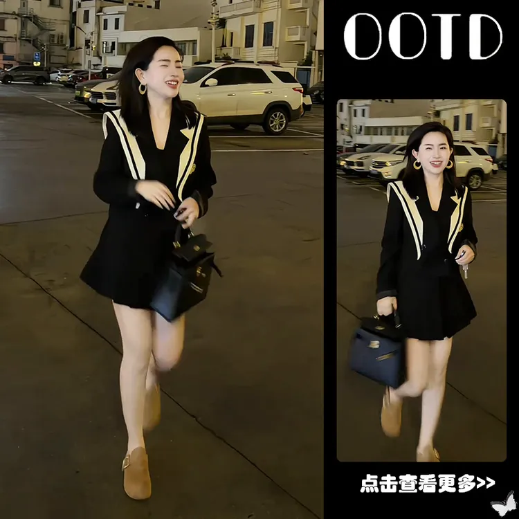 秋季穿搭一整套女2025新款韩版海军领撞色外套高腰百褶裙两件套