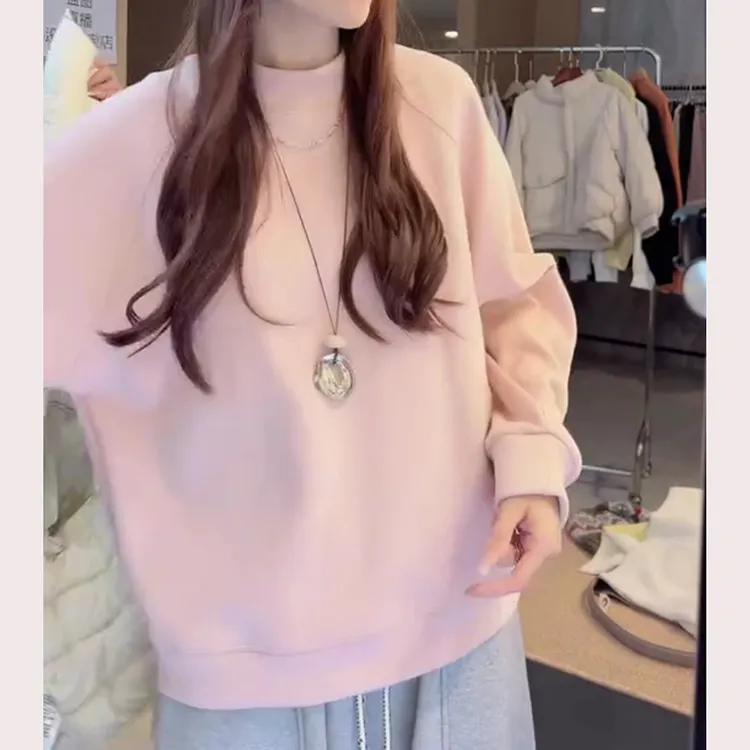 秋冬新款半高领简约休闲上衣加绒加厚保暖卫衣LK2508665