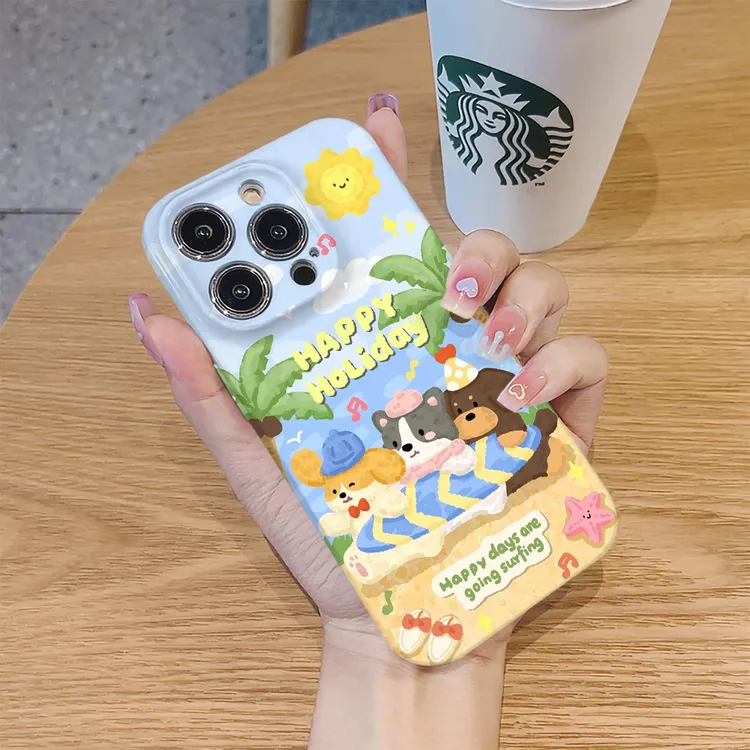 冲浪猫咪小狗适用苹果16promax 华为 小米vivo oppo荣耀手机壳