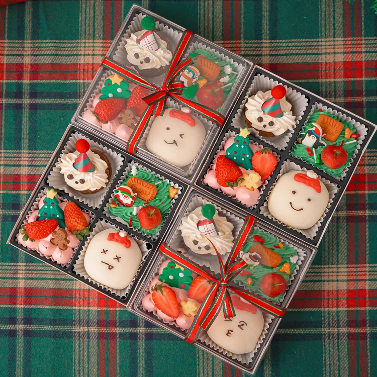 2026圣诞节四宫格甜品蛋糕装饰品迷你毛球帽姜饼人圣诞树烘焙插件