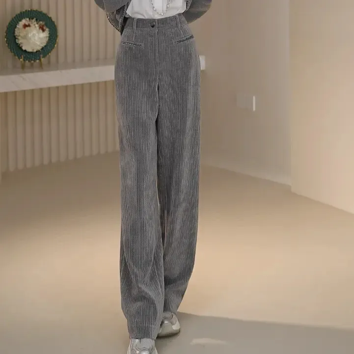 阿玛施510058面包裤直筒爆款宽松窄版长裤造型高腰裤女510058