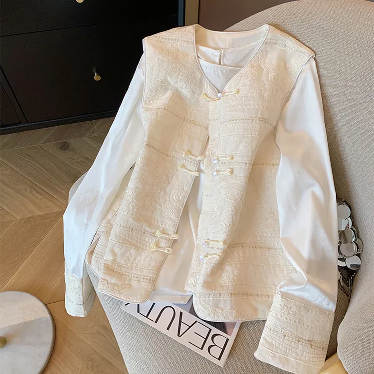 复古新中式中国风刺绣盘扣马甲套装女春秋新款民族风宽松两件套