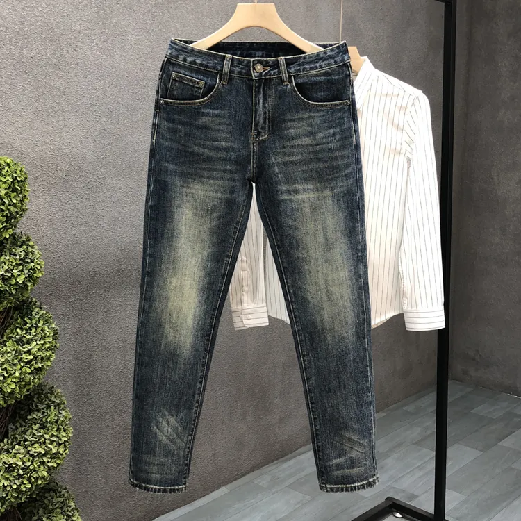 韩系极简风高端牛仔裤男生韩版修身小脚裤2025秋季新款男士九分裤