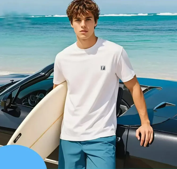 新款轻奢男士圆领T恤短袖时尚百搭舒适透气有弹力液氨丝光棉（F）