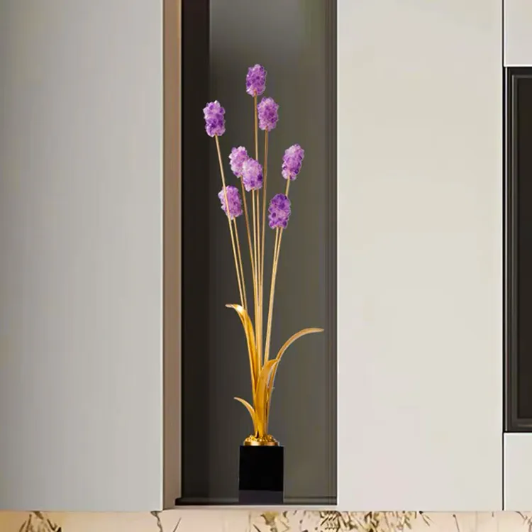 轻奢紫黄铜紫晶麦穗摆件寓意大丰收玄关客厅装饰品创意感家居饰品