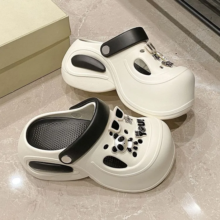 低帮外穿纯色软底韩版厚底包头女满中跟时尚洞洞洞洞鞋女夏厚底