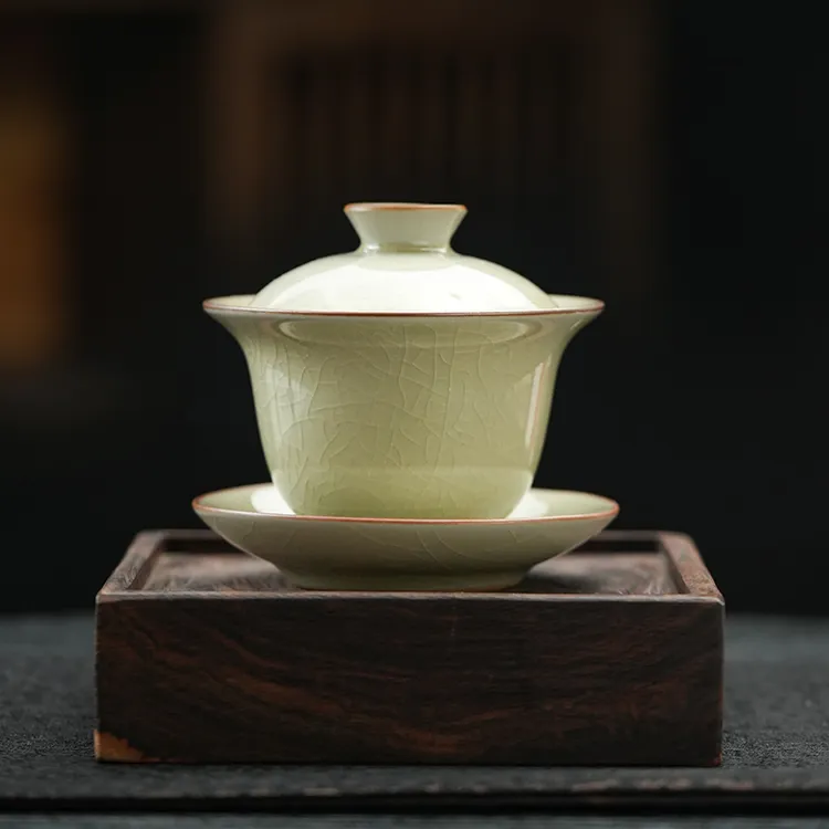 汝窑三才盖碗单个带盖功夫汝瓷茶具泡茶碗开片可养