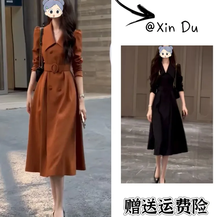 2025秋季新款时尚显瘦气质女士网红洋气连衣裙百搭款D22816