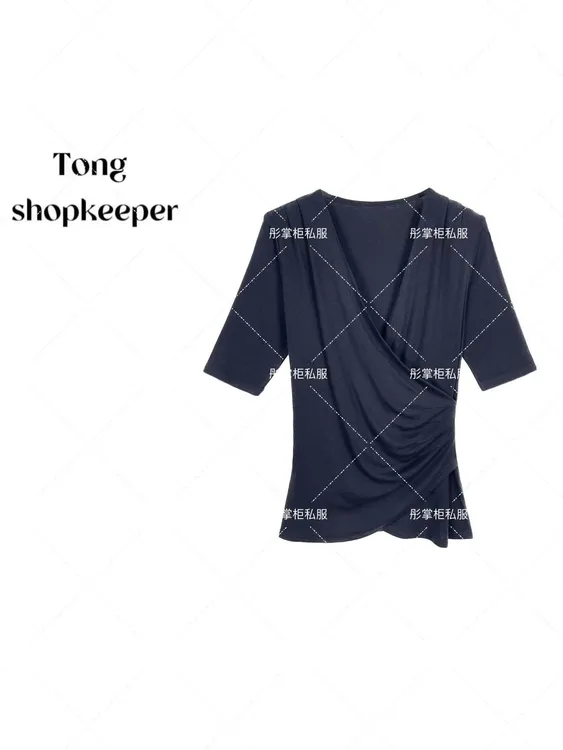 QJ/彤掌柜1681520 新款2025秀款收腰褶皱莱赛尔天丝减龄气质上衣