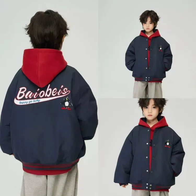 儿童美式刺绣加厚棒球服2025冬季新款中大童保暖棉服男童夹克外套