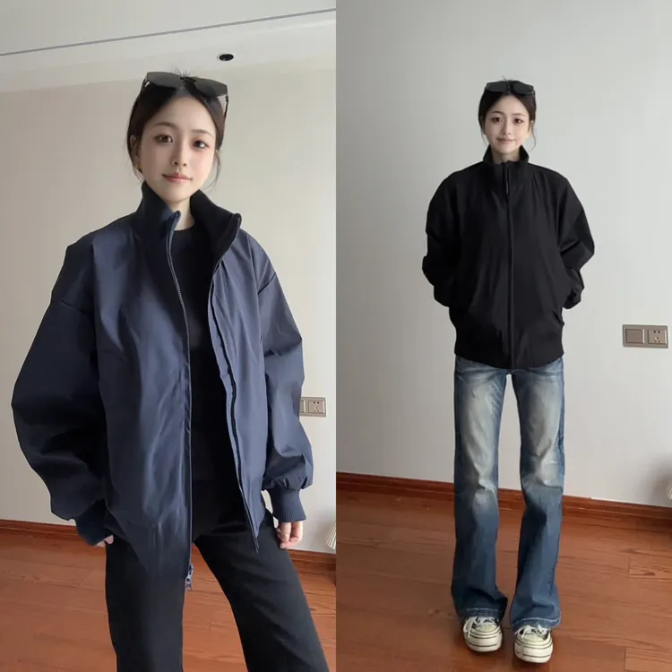藏青色短款外套男秋季高级感痞帅美式立领冲锋衣cleanfit美式夹克