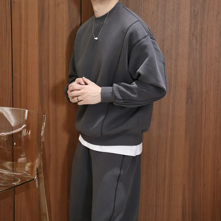 Extfine秋冬新款极简athflow结构设计感缝线重磅卫衣男卫裤套装